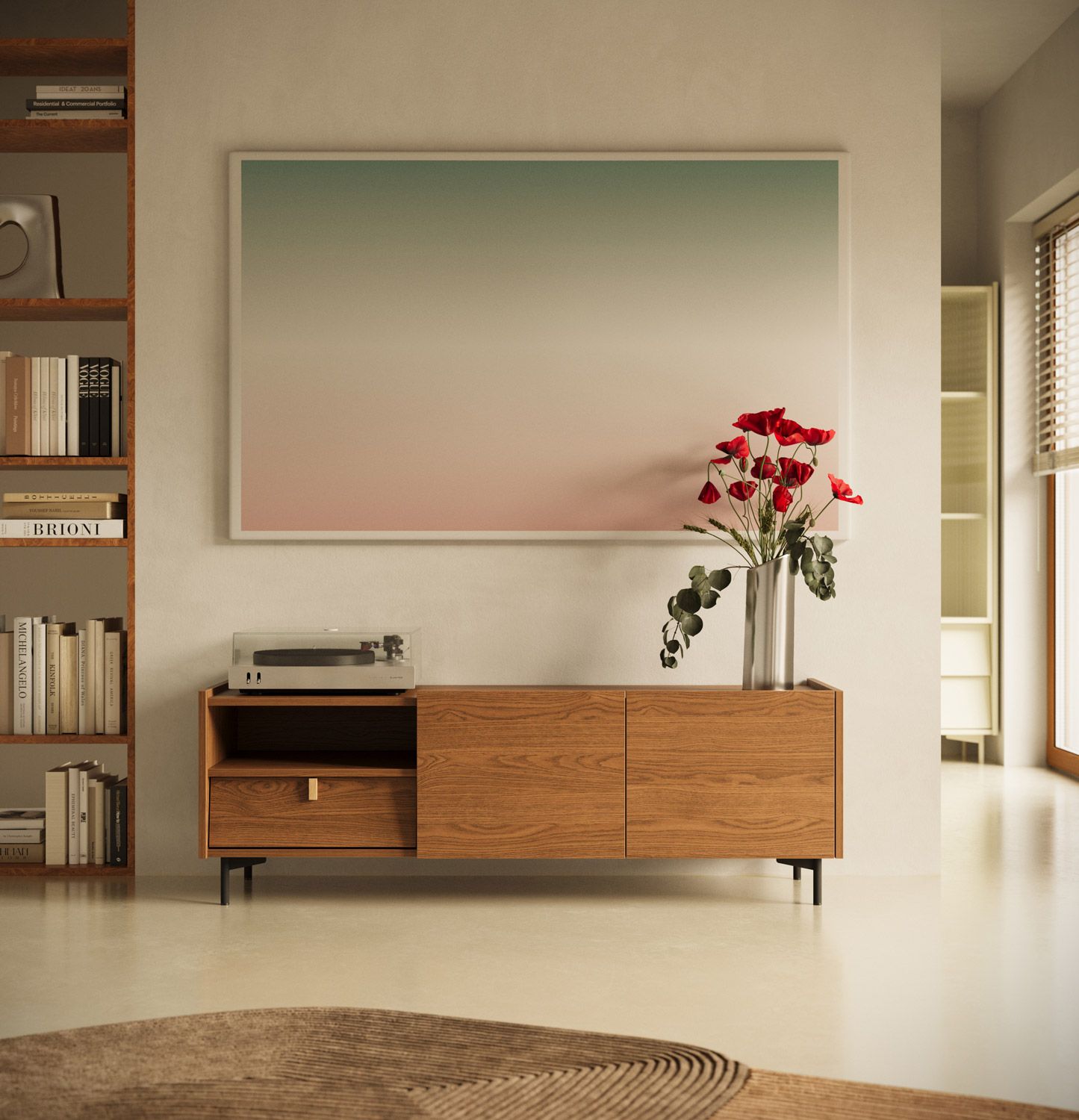 Armoire RTV SKRA SKR12
Couleur : Chêne rustique
Pied : noir
Poignée : Cale en chêne
                            