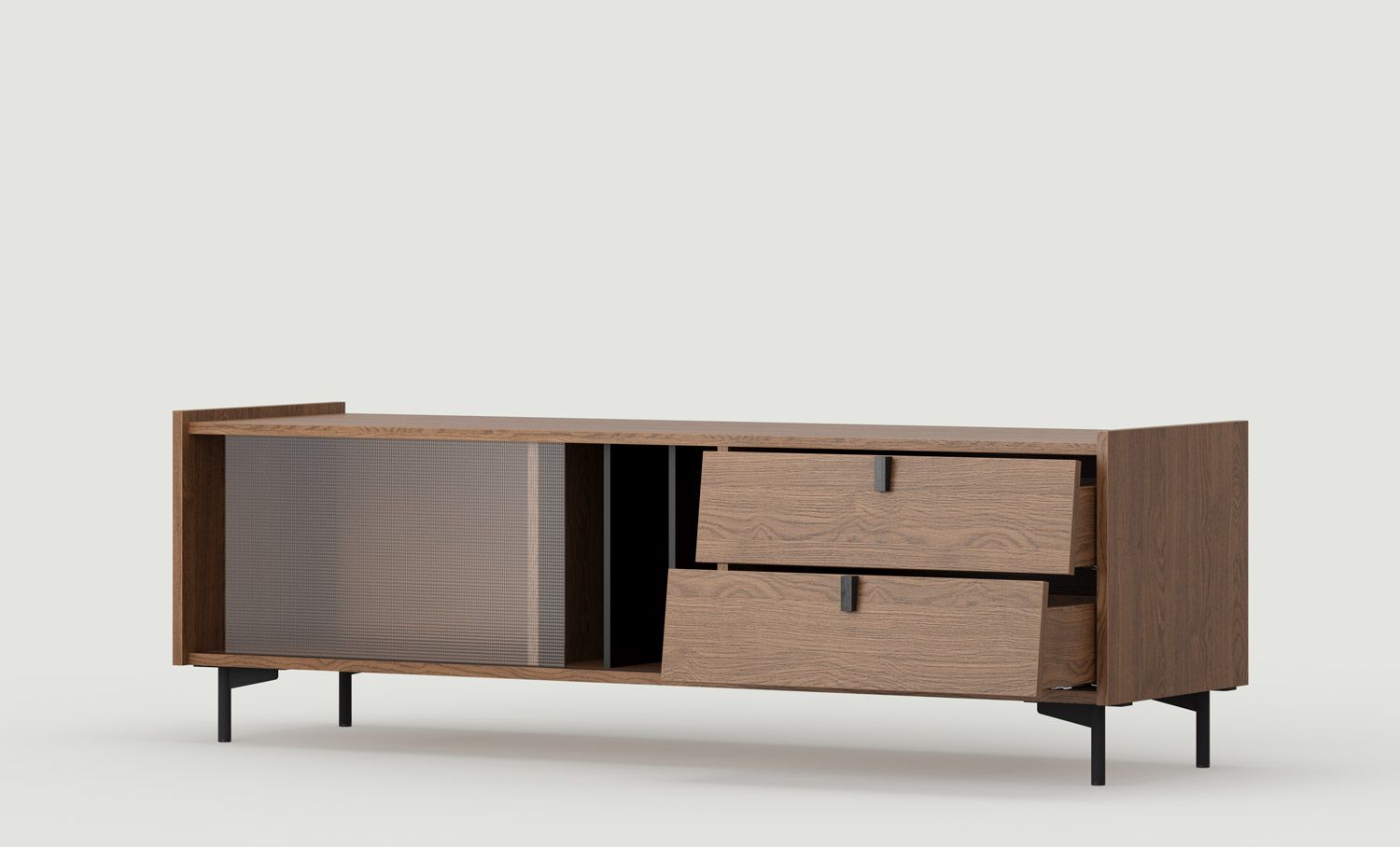 Armoire RTV SKRA SKR15
Couleur : Chêne rustique
Pied : Noir
Poignée : Wedge Black
