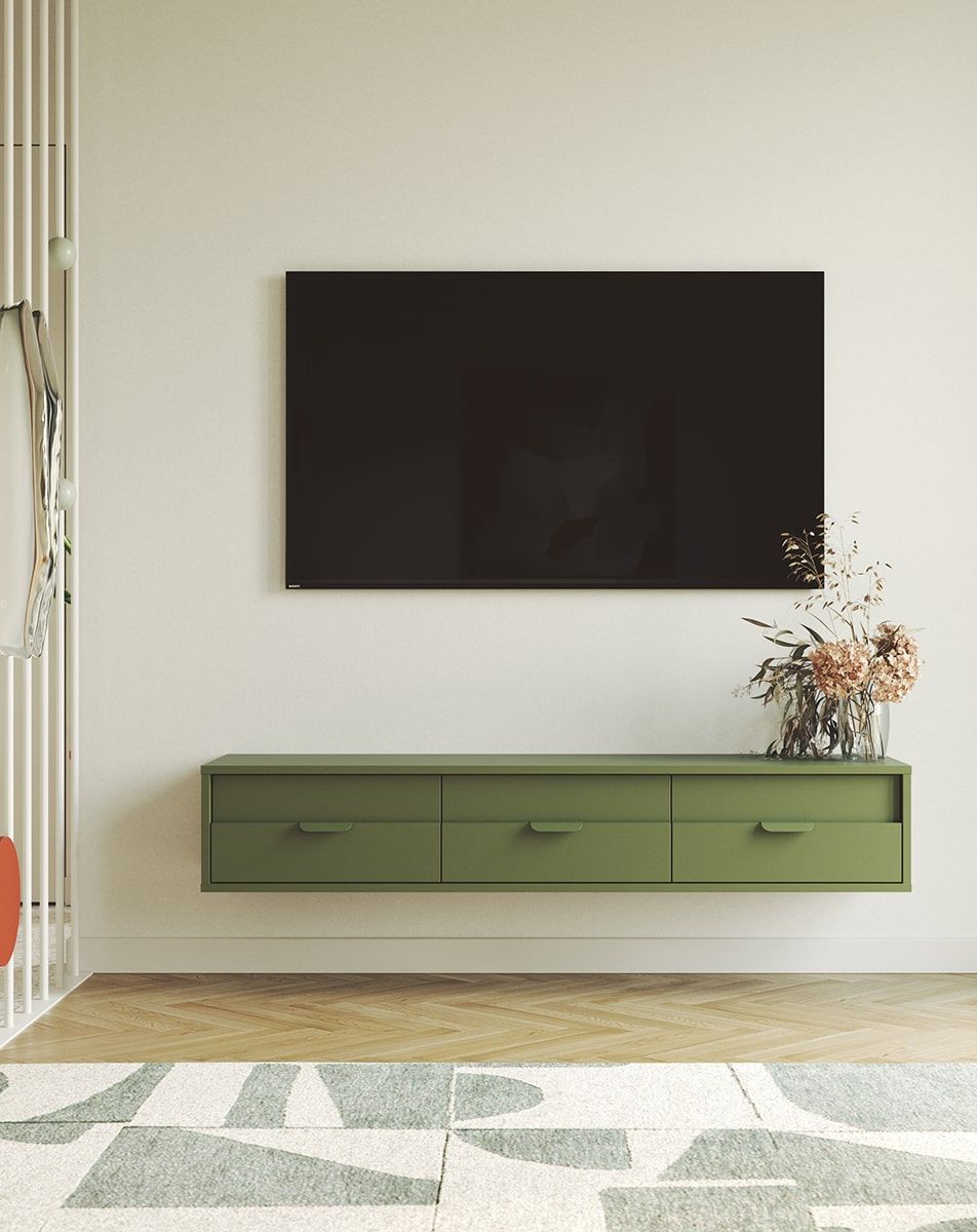 Armoire RTV murale LAYERS LAY06
Couleur : vert cyprès
Couleur de l'avant de la deuxième couche : vert cyprès
Poignée : poignée LAYERS 110 Vert cyprès