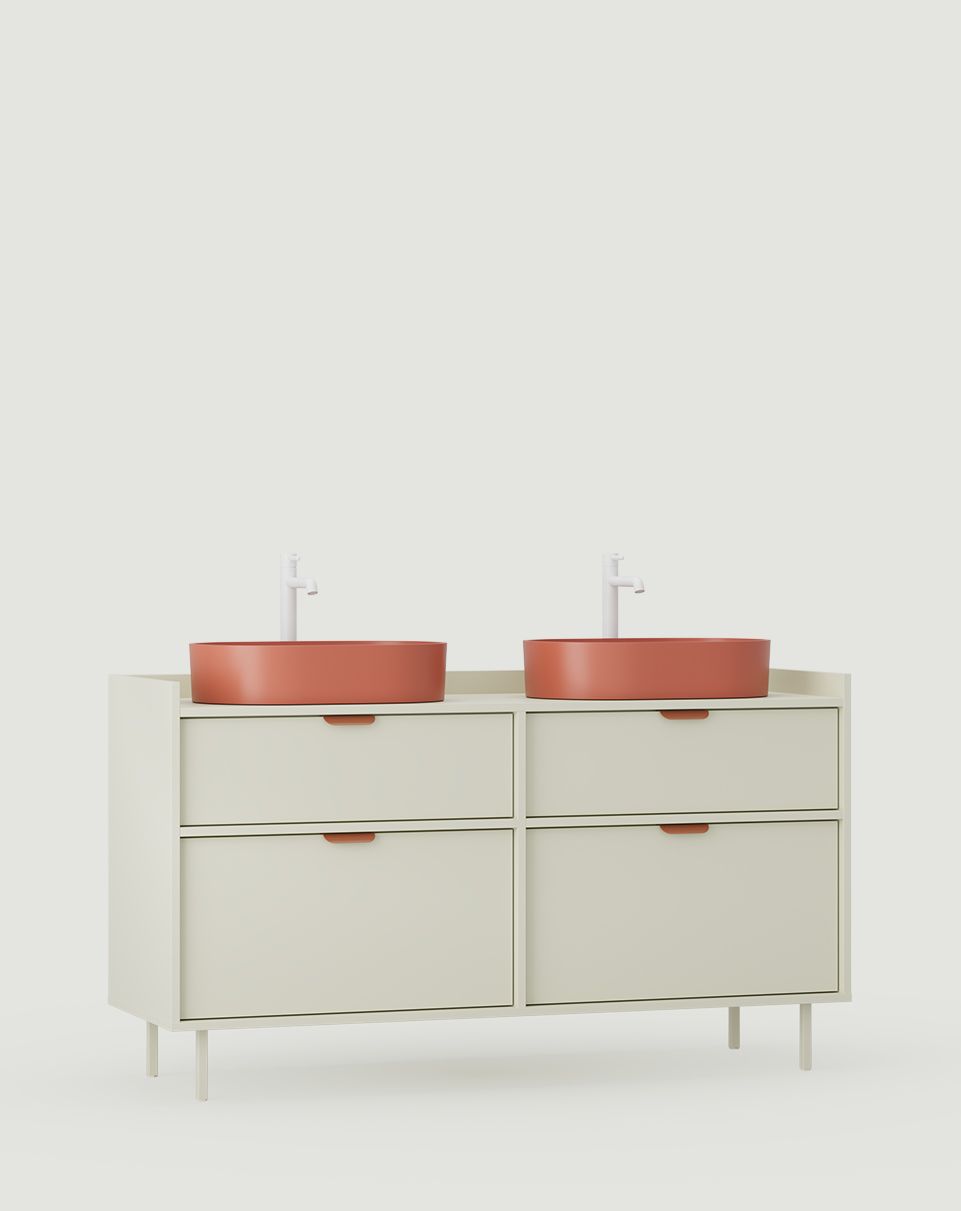 Armoire SIGI avec deux lavabos OMNIRES S2U03
Couleur : Milky Way
Pied : Milky Way
Poignée : LAYERS 110 Sahara Deep
Vasque : OVO M+ Terracotta OMNIRES
Robinet : Tall Y Blanc Mat OMNIRES