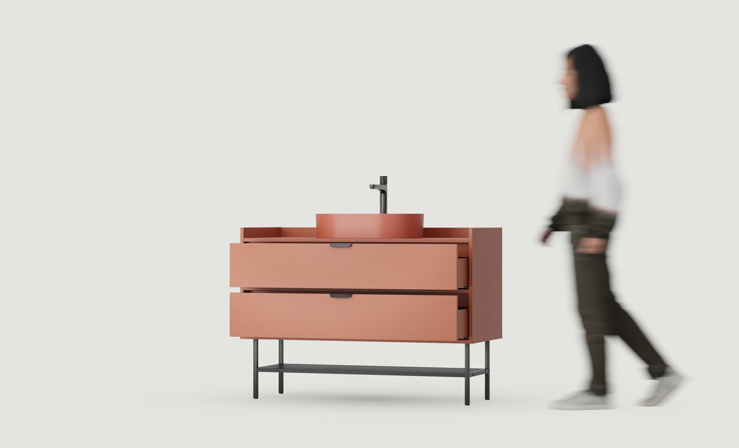 Armoire SIGI avec lavabo OMNIRES SU02
Couleur : Terracotta ardent
Pied : Noir
Poignée : LAYERS 110 Noir
Vasque : OVO M+ Terracotta OMNIRES
Robinet : Tall Y Noir OMNIRES