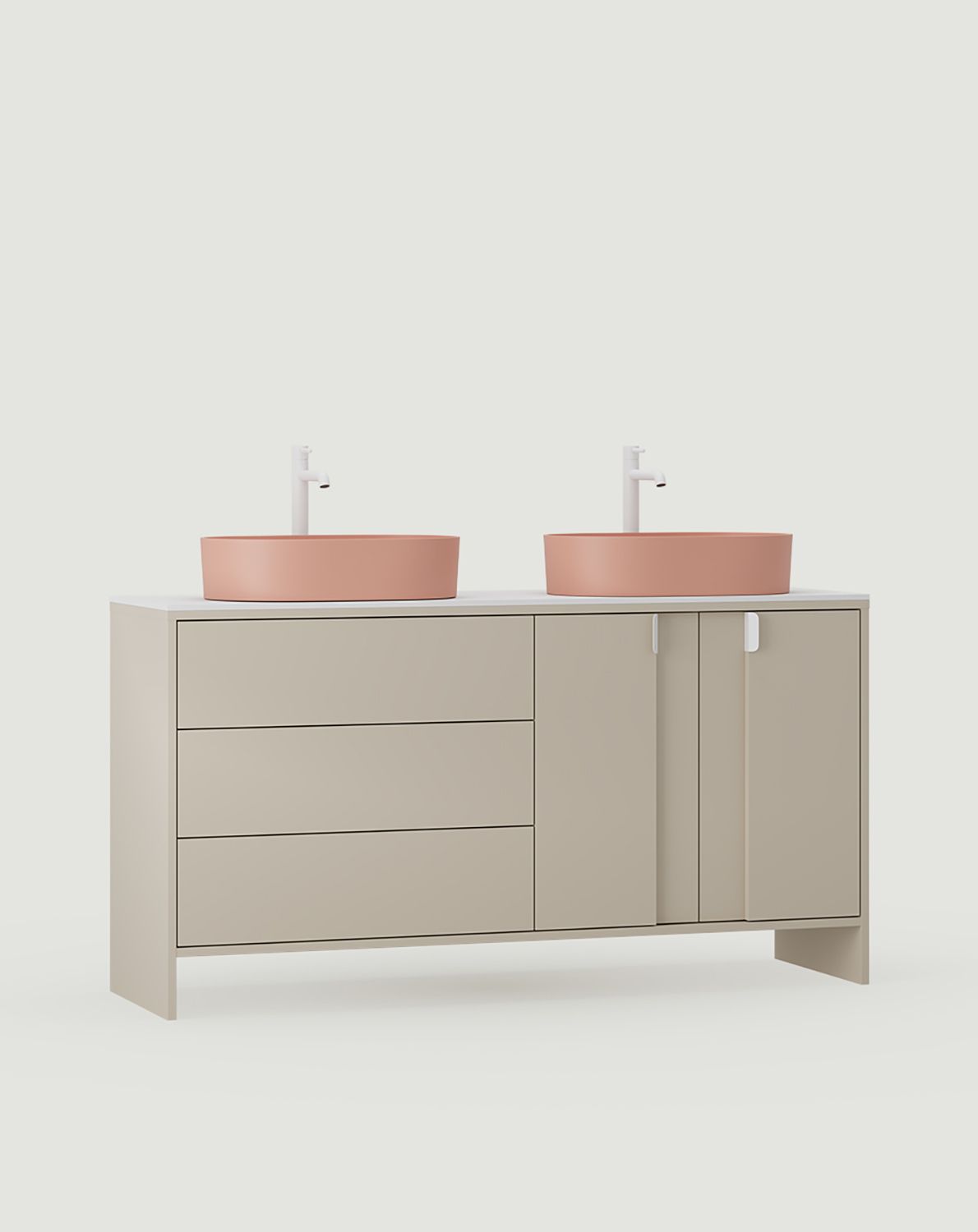 OMNIRES LAYERS LAY74 meuble double vasque
Couleur : Beige Champagne
Couleur de la façade de la deuxième couche : Champagne Beige
Poignée : LAYERS 110 blanc porcelaine
Vasque : OVO M+ Coral OMNIRES
Robinet : Tall Y Blanc Mat OMNIRES
Plan de travail :