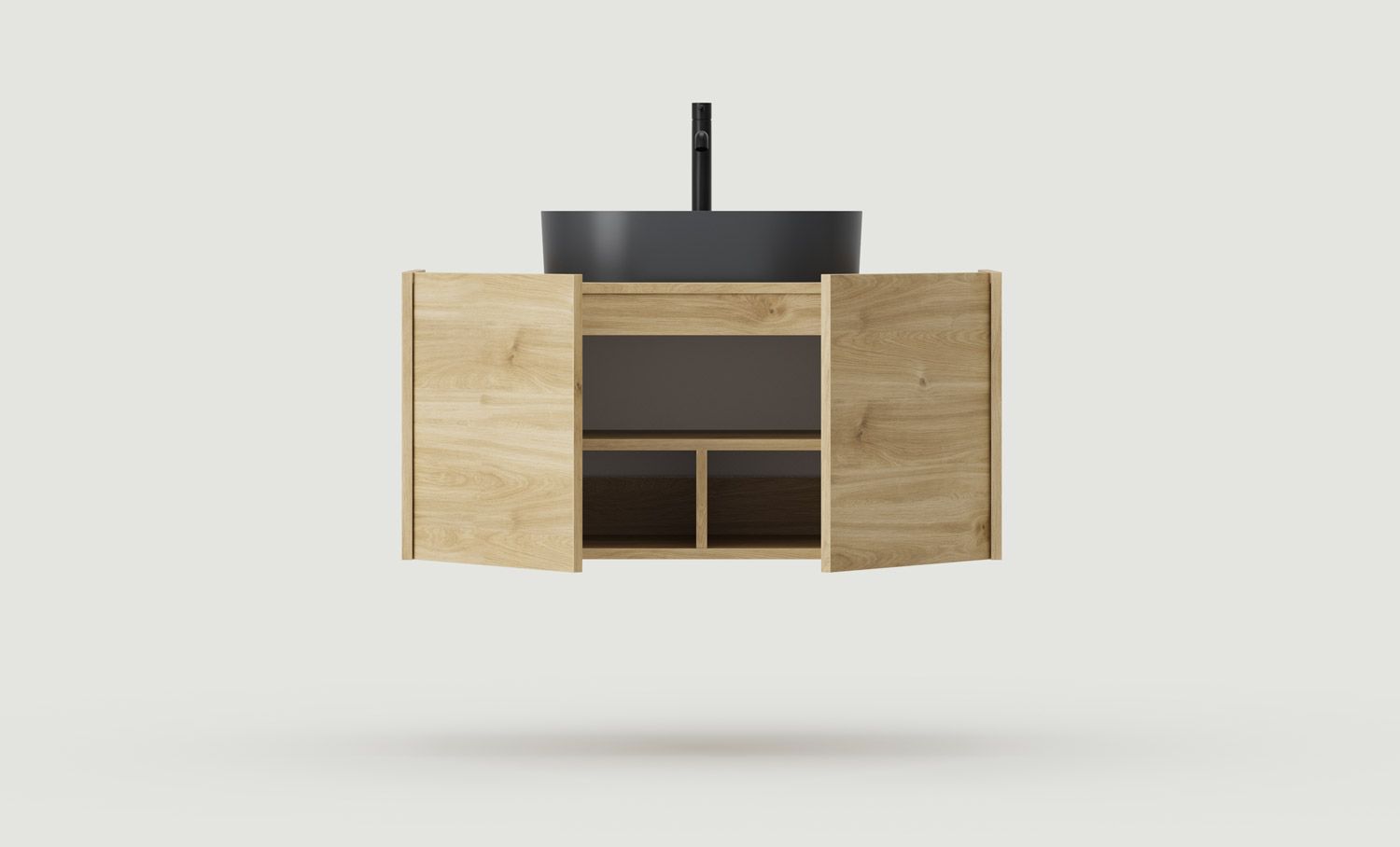 Armoire murale avec lavabo OMNIRES SKRA SKR63
Couleur : Chêne miel
Vasque : OVO M+ Black
Robinet : Tall Y Noir OMNIRES
                            