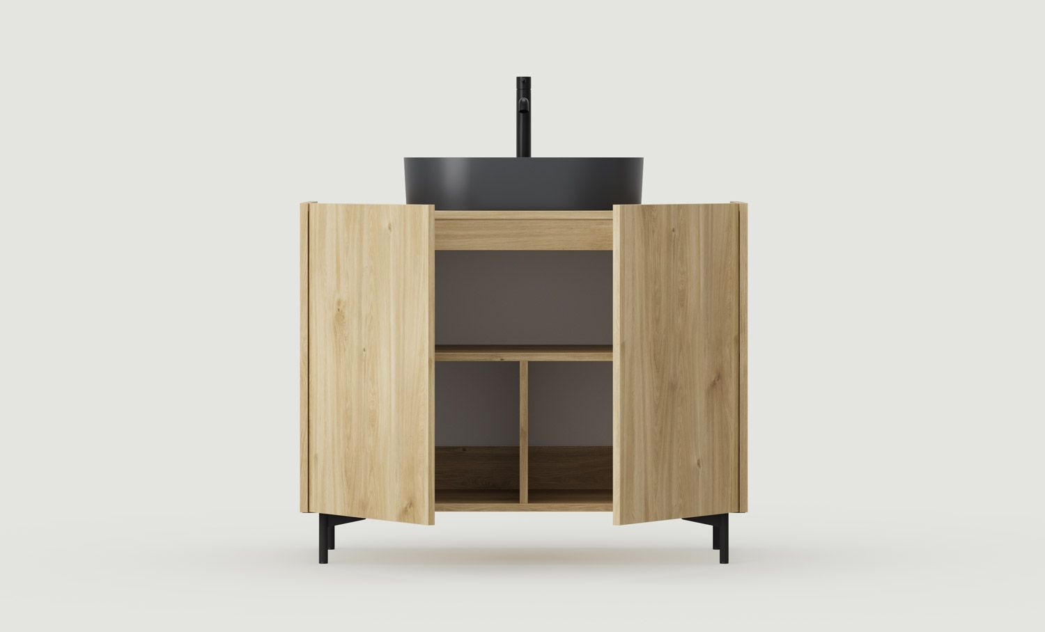Armoire avec lavabo OMNIRES SKRA SKR65
Couleur : Chêne miel
Pied : Noir
Lavabo : OVO M+ Noir