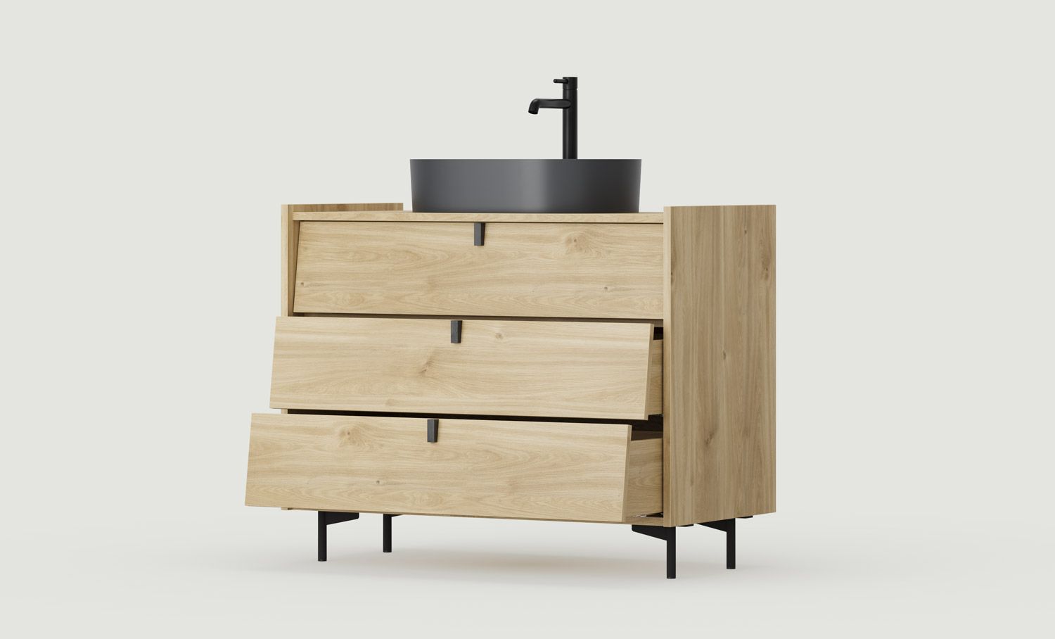 Armoire avec lavabo OMNIRES SKRA SKR66
Couleur : Chêne miel
Poignée : Wedge Black
Pied : Milky Way
Lavabo : OVO M+ Black