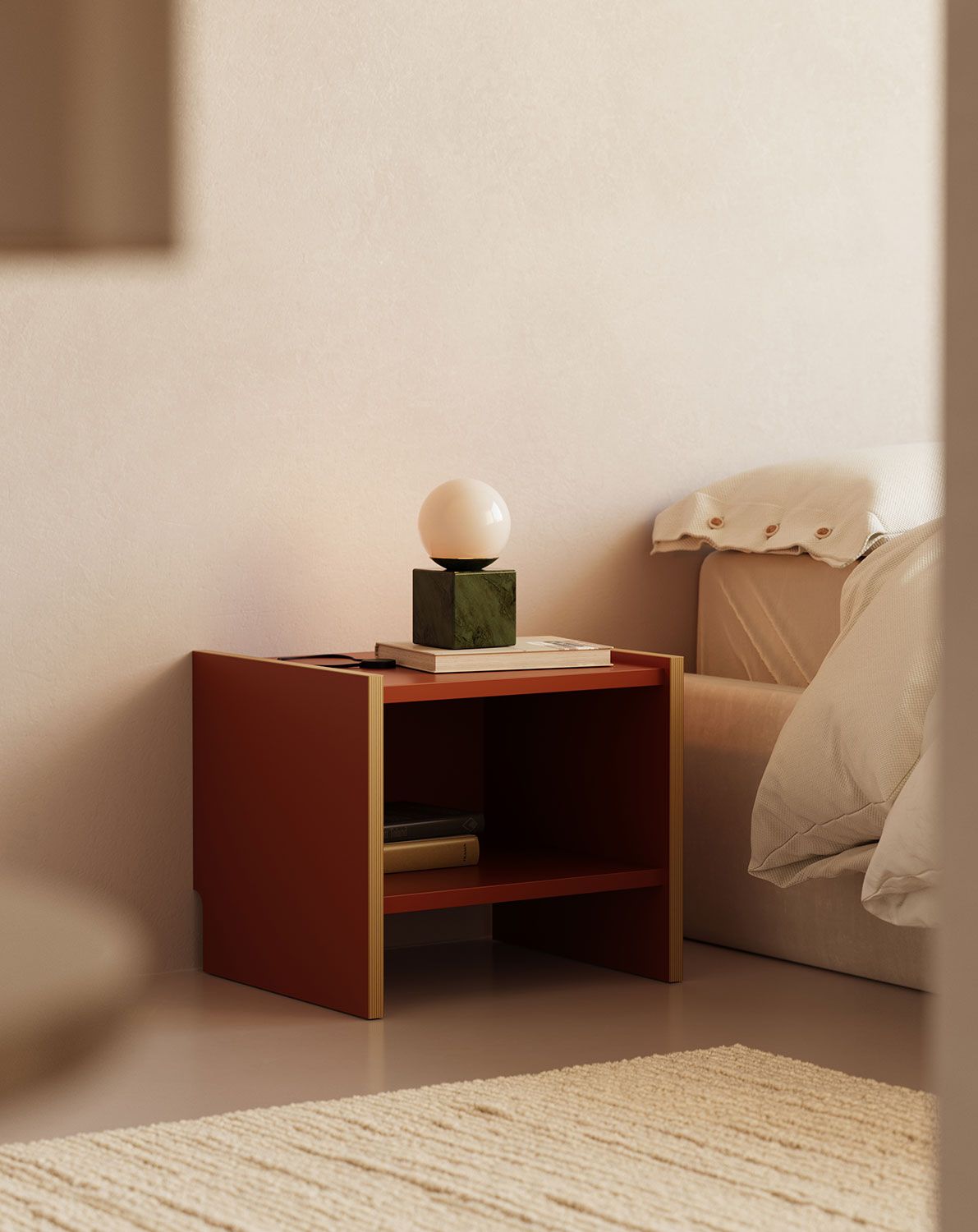 ASKA ASK02 table de chevet
Couleur : Terracotta ardent
Placage : Contreplaqué