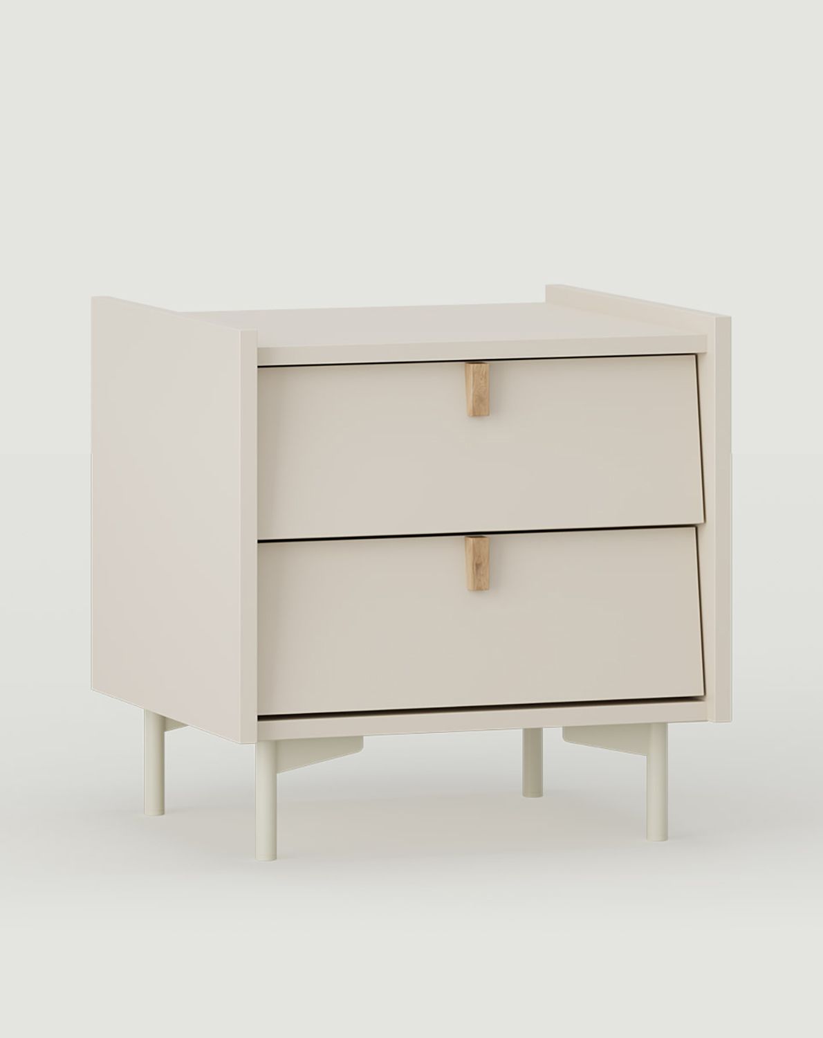 Meuble de chevet SKRA SKR20
Couleur : Beige Champagne
Pied : Milky Way
Poignée : Oak Wedge
                            