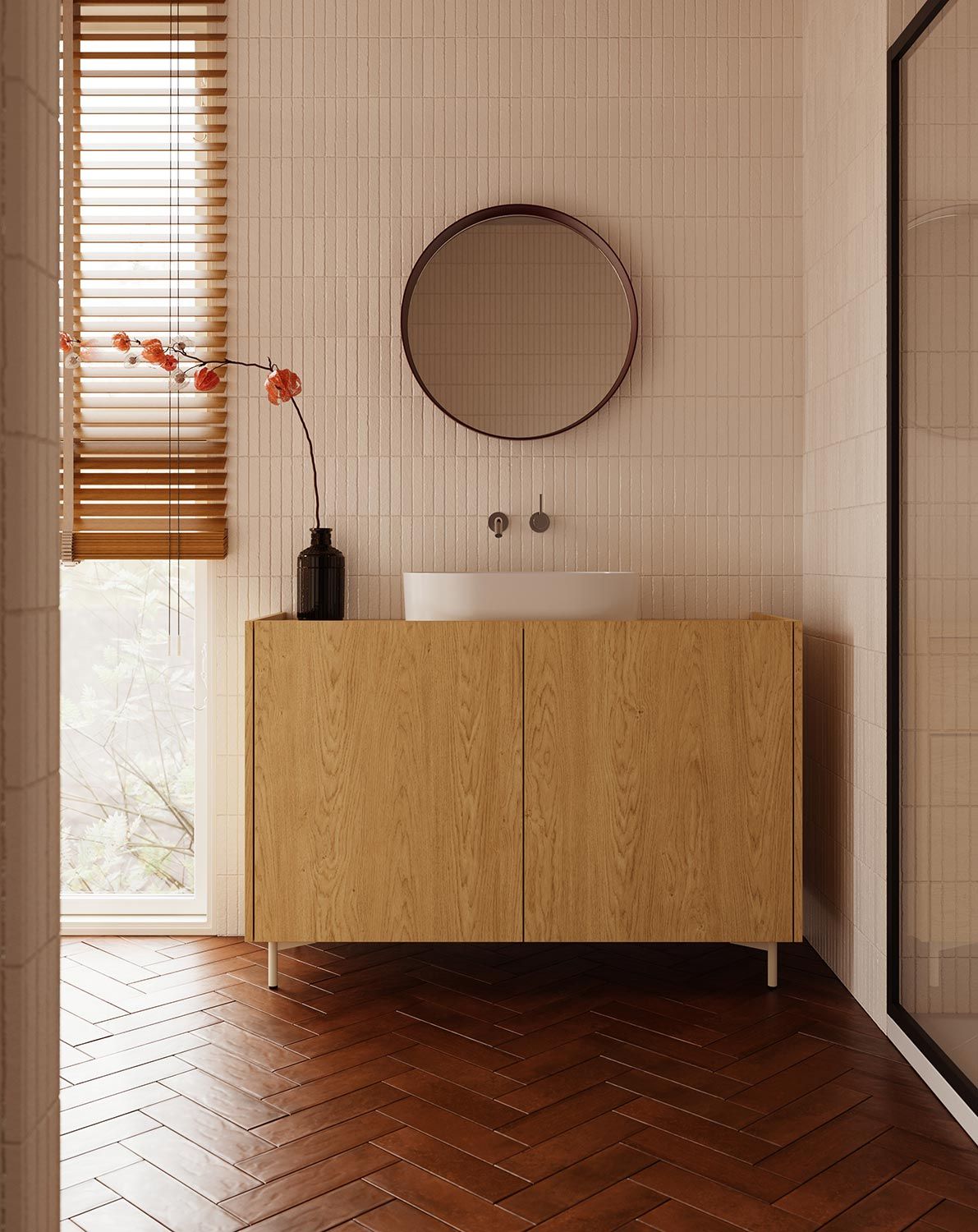 Armoire avec lavabo OMNIRES SKRA SKR65
Couleur : Chêne Baltique
Pied : Milky Way
Lavabo : OVO M+ White
                            