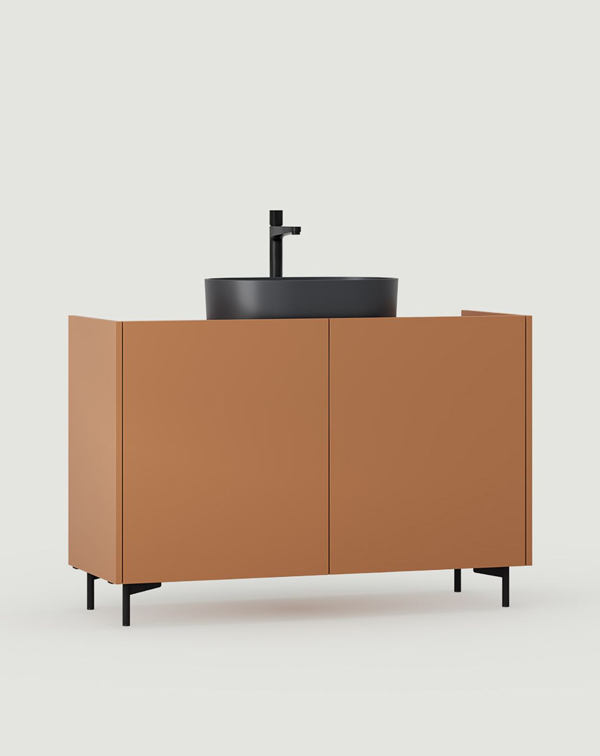 Armoire avec lavabo OMNIRES SKRA SKR65
Couleur : Sahara Deep
Pied : Noir
Vasque : OVO M+ Noir
Robinet : High Contour Anthracite