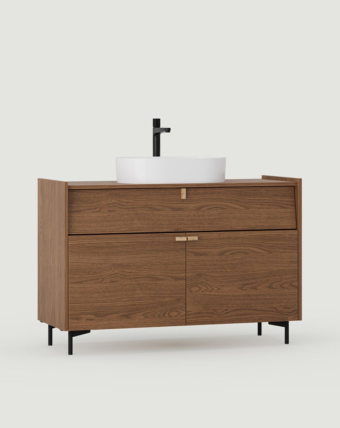 Armoire avec lavabo OMNIRES SKRA SKR67
Couleur : Chêne havane
Poignée : Chêne cunéiforme
Pied : Noir
Vasque : OVO M+ Blanc
Robinetterie : High Contour Anthracite