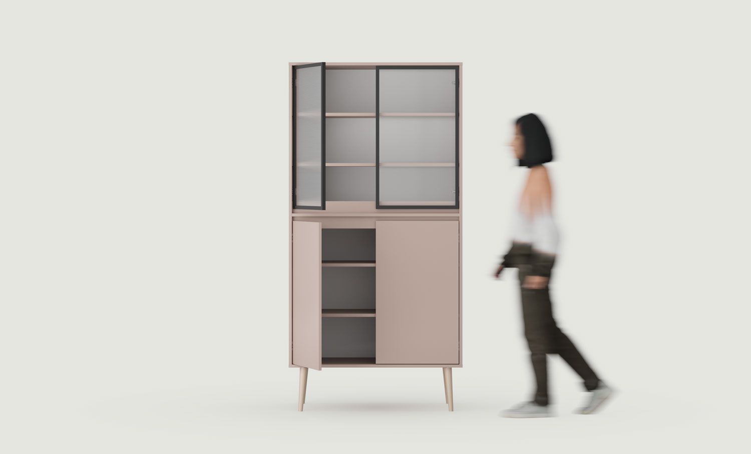 Armoire FENRIS WF1
Couleur : Rose antique
Pied : Rouleau en hêtre beige
Type de verre : Verre ornemental mons