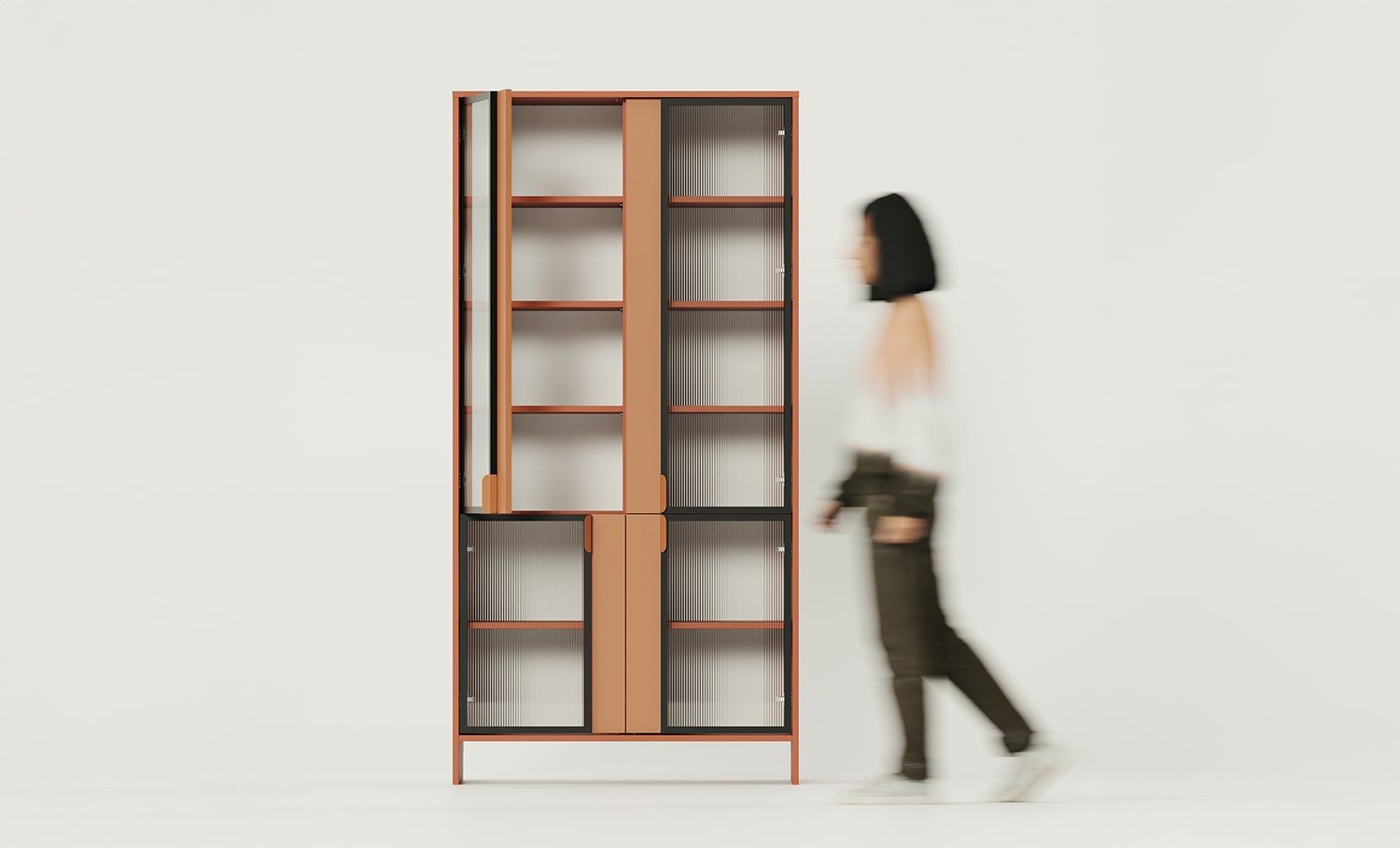 Vitrine LAYERS LAY49
Couleur : Terracotta ardent
Couleur de la deuxième couche de la façade : Sahara Deep
Poignée : Poignée LAYERS 110 Terracotta ardent
Type de verre : Verre ornemental cannelé
