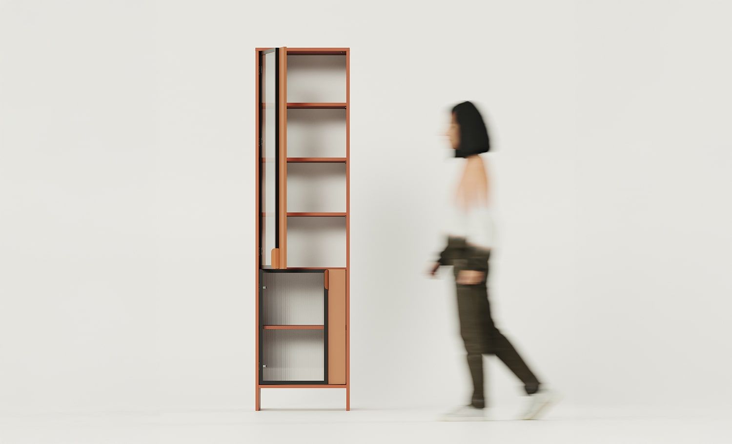 Armoire LAYERS LAY50
Couleur : Terracotta ardent
Couleur de la façade de la deuxième couche : Sahara Deep
Poignée : Poignée LAYERS 110 Terracotta ardent
Type de verre : Verre ornemental cannelé