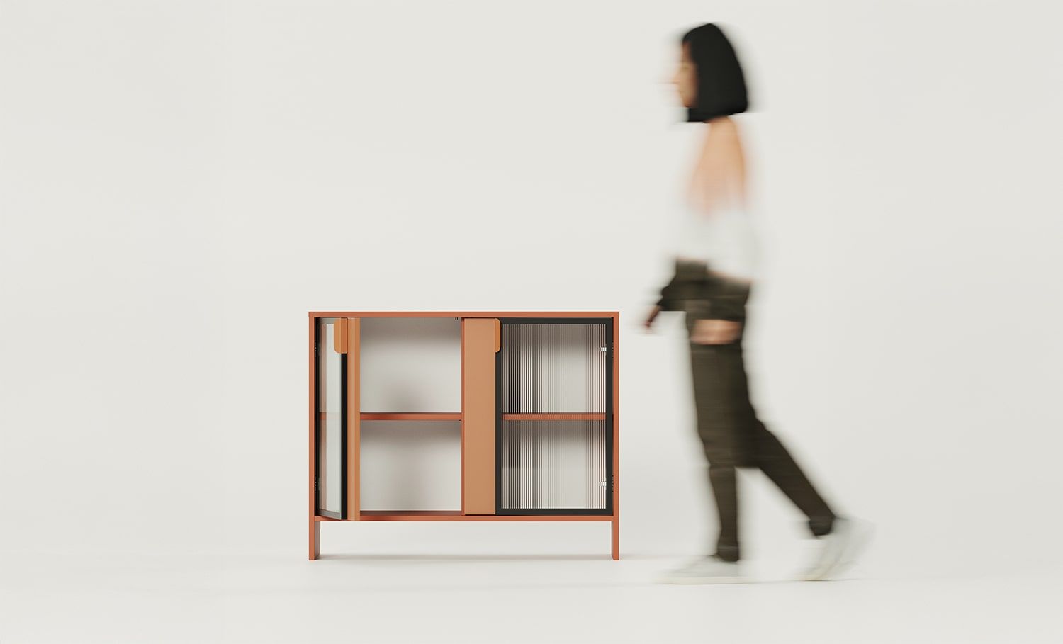 Armoire basse LAYERS LAY51
Couleur : Terracotta ardent
Couleur de la façade de la deuxième couche : Sahara Deep
Poignée : Poignée LAYERS 110 Terracotta ardent
Type de verre : Verre ornemental cannelé