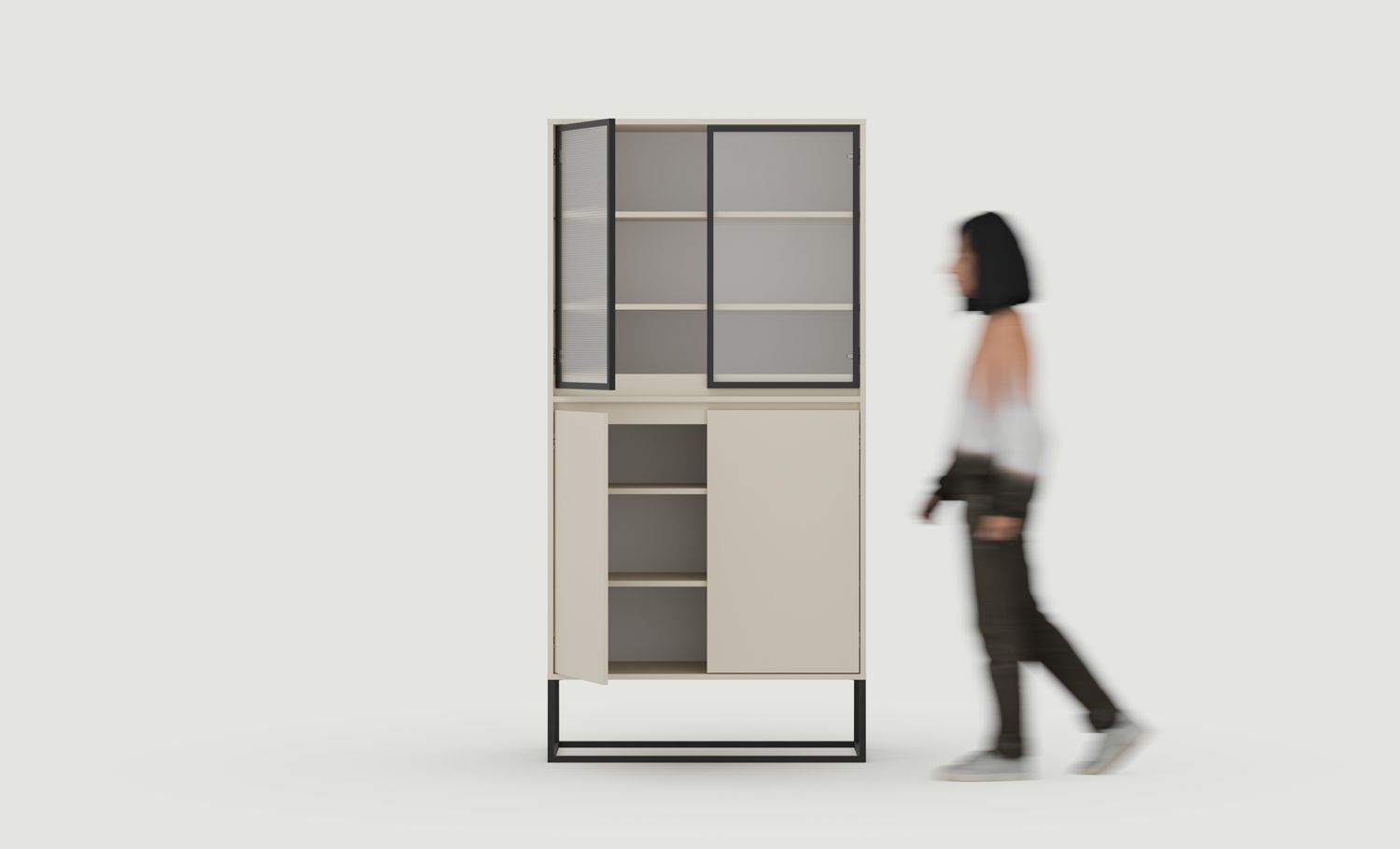 Armoire ODIS WO1
Couleur : Beige Champagne
Couleur des pieds : acier ODIS noir
Type de verre : Verre ornemental
