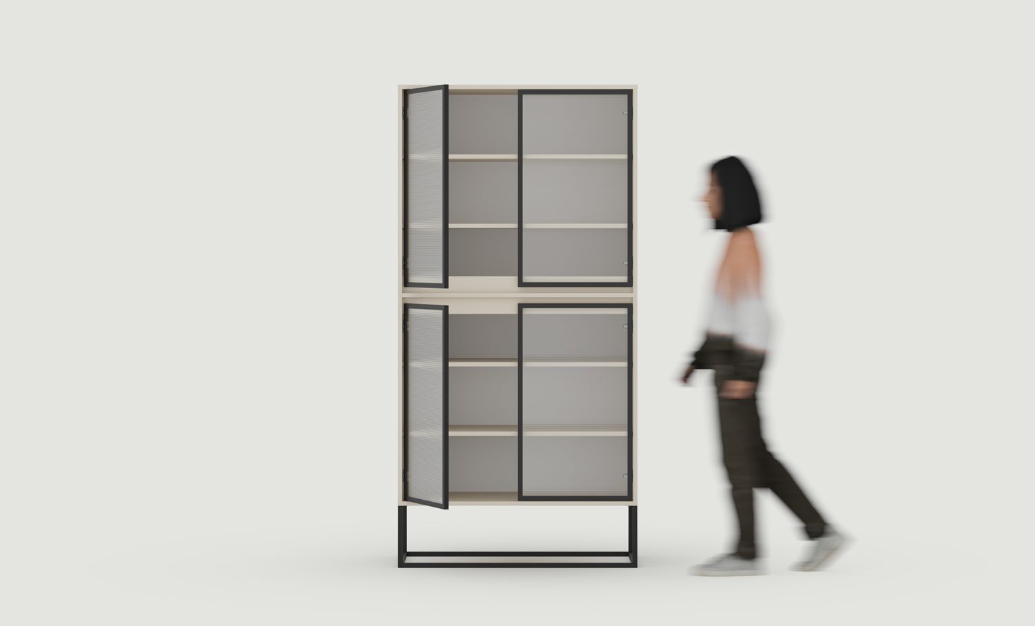 Armoire ODIS WO2
Couleur : Beige Champagne
Couleur des pieds : acier ODIS noir
Type de verre : Verre ornemental