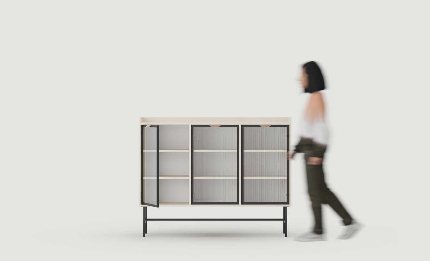 SIGI armoire basse WSN2
Couleur : Beige Champagne
Verre : verre ornemental cannelé
Pied : Noir
Poignée : LAYERS 110 Poignée cappuccino