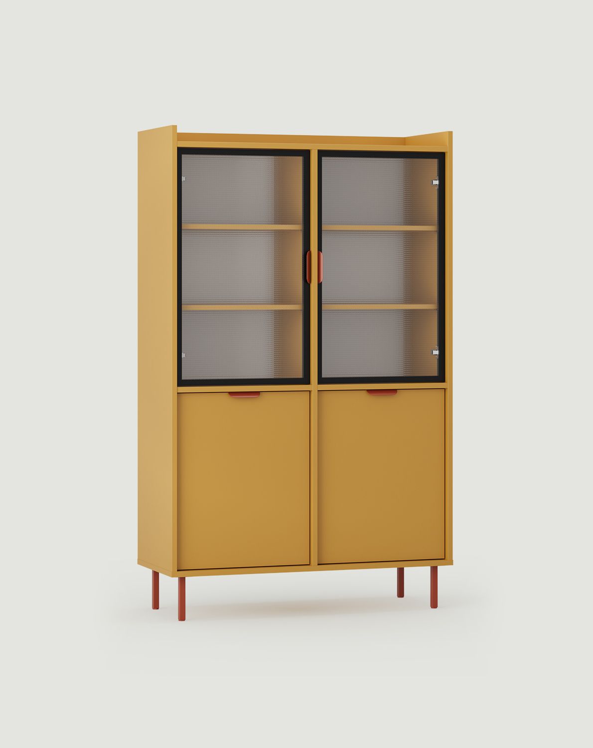 SIGI armoire basse WSN4
Couleur : Moutarde vintage
Verre : verre mons ornemental
Pied : Terre cuite ardente
Poignée : LAYERS 110 Flame Terracotta
