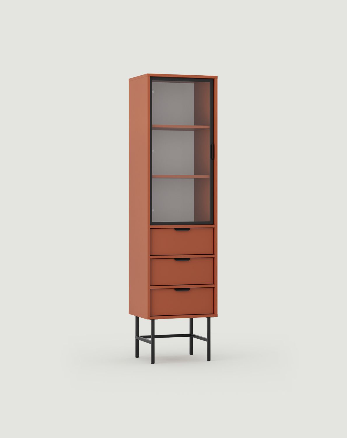Vitrine SIGI WSM2
Couleur : Terracotta ardent
Verre : Verre lisse
Pied : Noir
Poignée : LAYERS 110 Noir